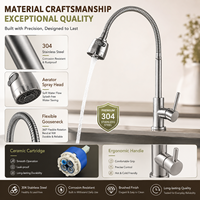 Robinet de cuisine moderne en nickel brossé avec douchette extractible, monocommande, col de cygne, en acier inoxydable