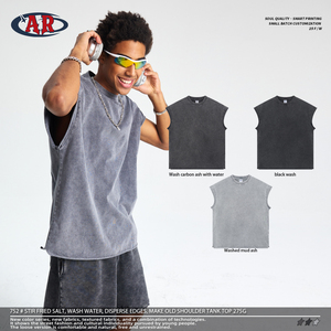Canotta Streetwear Senza Maniche in Cotone 100% da 275g, Lavaggio Acido, Bordi Sfilacciati, Effetto Invecchiato, Traspirante - Product Image 2
