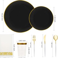 Ensemble de vaisselle jetable en plastique pour fête, assiettes, vaisselle avec bord doré
