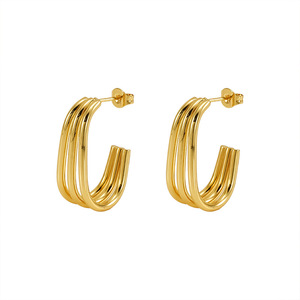 Geometric Gold Plated Hoop Earrings Stainless Steel Square Shape For Women European Style Fashion Jewelry - Product Image 5