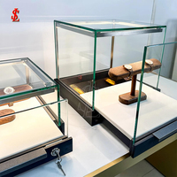 Vitrine en verre en forme de cube, présentoir à bijoux, vitrine de comptoir, boîte de rangement pour montres, verre trempé sans cadre, bord poli, base en métal