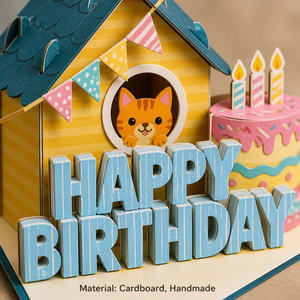 Carte de vœux d'anniversaire 3D personnalisée, faite à la main, en papier recyclable, rectangulaire, pour cadeau de fête - Product Image 4