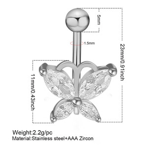 Bijoux de <span class=keywords><strong>piercing</strong></span> en acier inoxydable avec ailes d'<span class=keywords><strong>ange</strong></span> avec zircone Anneau de <span class=keywords><strong>nombril</strong></span> en forme de cœur en zircone pour <span class=keywords><strong>piercing</strong></span> au <span class=keywords><strong>nombril</strong></span> - Product Image 3