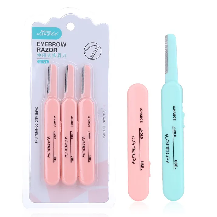 Lameila Nieuwe Veiligheid Scheerapparaat Kleine Wenkbrauw Trimmer 3Pcs Intrekbare Facial Eye Brow Snijkop Wenkbrauw Trimmen Mes Vrouwen A0811