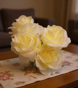 Bouquet di fiori artificiali in seta, rose finte realistiche per decorazioni domestiche e matrimoni, stile classico fatto a mano - Product Image 2