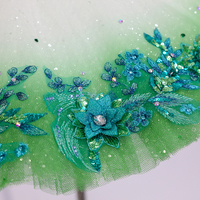 Kostum Balet Klasik Sleeping Beauty Hijau Zamrud Profesional untuk Wanita, Tutu Bordir Tangan Motif Bunga, Dewasa