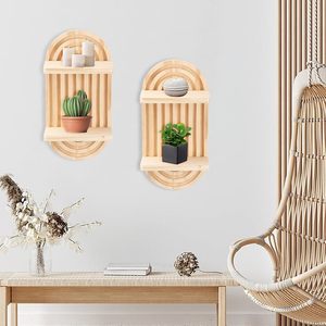 Solid Wood Arched <b>Wall</b> <b>Shelf</b> Double Layer Natural Color <b>Floating</b> <b>Shelf</b> For Living Room Decorative Storage - Product Image 2
