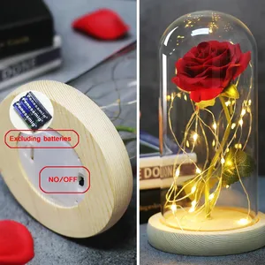 Rose éternelle artificielle avec lumière LED, La Belle et la Bête sous cloche en verre, décoration de Noël pour la maison, cadeau pour la fête des mères, la Saint-Valentin, le Nouvel An - Product Image 6