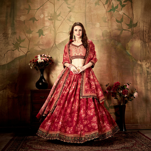 Red Floral Organza Lehenga Choli <b>Top</b> Dupatta <b>Sequin</b> Embroidery Traditional Indian Wedding Women One Set Short Knee Length - Product Image 1