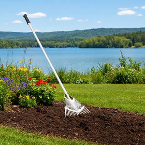Rastrillo de jardín de mango largo con cabeza de acero y mango de aluminio para el cuidado del césped, aflojar la tierra y desmalezar - Product Image 2