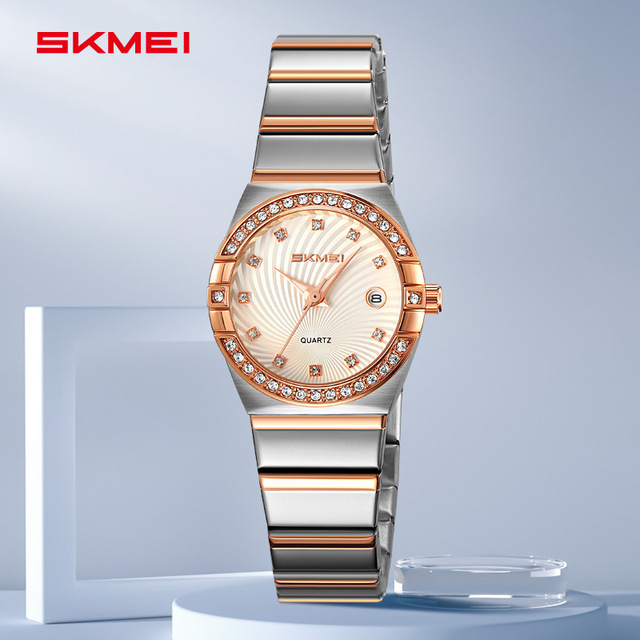 SKMEI 2342 Women's Quartz Watch Elegant Stainless Steel Band Crystal Accents Classy Style for Daily Wear Date Display Wristwatch