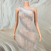 Robe de soirée longue à une épaule, dos nu, ornée de strass, de perles et de pompons, faite à la main pour femmes, AD2951