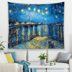 Tapiz Decorativo para Pared <span class=keywords><strong>de</strong></span> Sala <span class=keywords><strong>de</strong></span> Estar, Impresión <span class=keywords><strong>de</strong></span> <span class=keywords><strong>Estrellas</strong></span>, Luna y <span class=keywords><strong>Noche</strong></span> <span class=keywords><strong>de</strong></span> <span class=keywords><strong>Van</strong></span> <span class=keywords><strong>Gogh</strong></span>, 100% Poliéster, Impermeable, Lavable a Máquina - Product Image 4
