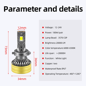 Yingpeng fabricant 180W 2000LM led voiture feux de route/feux de croisement h4 phare 24V 6000K blanc nouvel état Canbus CSP puce H1 H7 - Product Image 3