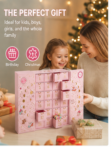 Custom Pink 24 Days Advent Calendar <b>Box</b> with Drawers Rigid Cardboard Cartoon Print <b>Christmas</b> Blind <b>Box</b> Mystery Gift Packaging - Product Image 3