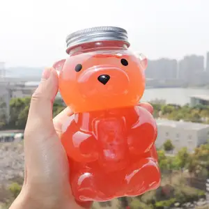 450ml LOW MOQ 귀여운 PET 플라스틱 육즙 용기 곰 모양의 병 주스 커피 음료 꿀