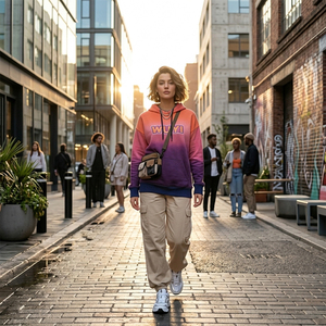 Sudadera con Capucha Degradado Atardecer para Mujer 2026, Estilo Oversize de Forro Polar, con Logo Personalizado, Estética WUYI, Y2K, Athleisure, Streetwear - Product Image 1