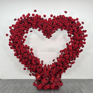 Arco Floreale <span class=keywords><strong>Artificiale</strong></span> per Proposte di Matrimonio, Decorazione in <span class=keywords><strong>Seta</strong></span> con Rose Rosse a Forma di Cuore per Matrimoni e Feste - Product Image 1