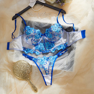 WX132 Ensemble de soutien-gorge brodé floral pour jeunes filles, style français, ultra fin, lingerie féminine pour la Saint-Valentin - Product Image 1