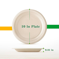 Plateau de restauration rapide personnalisé vaisselle en pulpe 10 pouces 100% assiettes en papier de bagasse de canne à sucre biodégradables compostables jetables