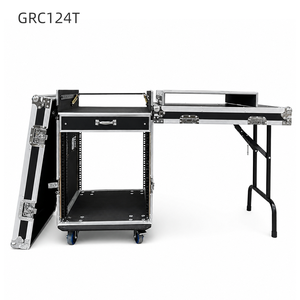 กล่องใส่เครื่องเสียงแบบมีล้อ GRC124T 12+4 ช่อง พร้อมโต๊ะทำงานแบบพับได้ ลิ้นชักเก็บของ กล่องใส่เครื่องเสียงแบบแข็งแรงทนทานสำหรับอุปกรณ์เสียงระดับมืออาชีพ - Product Image 1