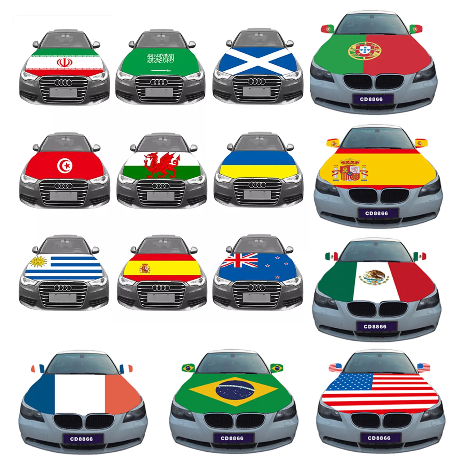Cubierta de capó de coche, cubierta personalizada de la bandera de Brasil, australia, albania