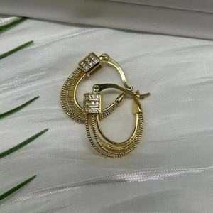 U Shape <b>Hoop</b> Earrings Gold Zinc Alloy Channel Setting Zircon Inlay Party Fashion Jewelry - Product Image 1