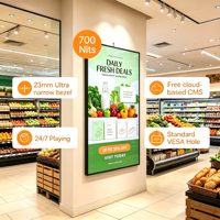 Écran d'affichage pour magasin de détail 4K 700 nits : Écran intelligent ultra-fin de 23 mm, VESA, écran partagé, Android, Windows, CMS Cloud gratuit, 178 °