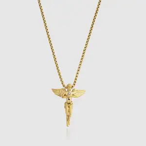 Hot Sale Costume Jewelry High Quality Mens 14k Gold 18k Archangel Michael Baby Carved Angel Gold Male Pendant Necklace