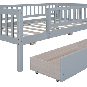 Cama nido individual de madera con dos cajones, color gris, cama infantil con almacenamiento - Product Image 5