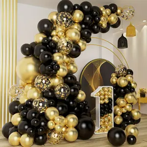 127 Uds Globo de Oro Negro guirnalda arco Kit globos de confeti para cumpleaños graduación aniversario boda jubilación Decoración