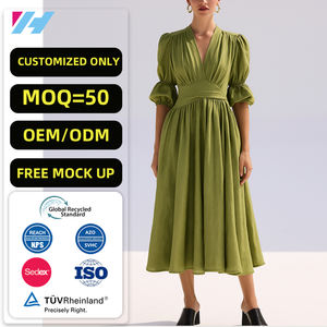 Robes mi-longues personnalisées en lin de coton de haute qualité pour femmes élégantes - Product Image 1