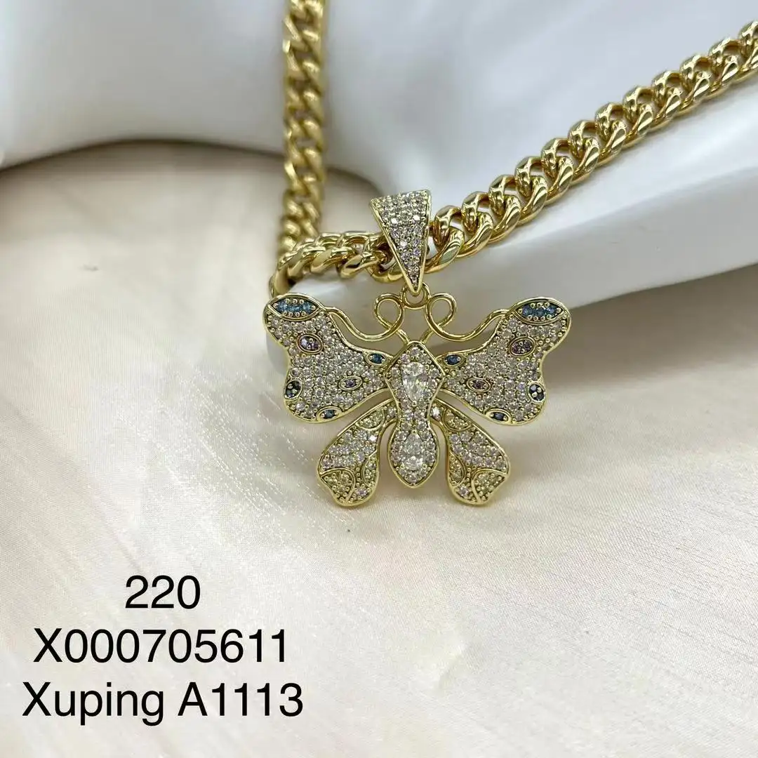 Xuping Nieuwe Trendy 14K Vergulde Kleur Cz Vlinder Hanger Ketting Hiphop Sieraden