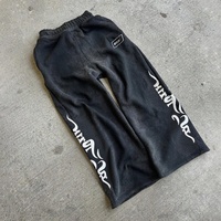 Pantalon de survêtement Script Flame en molleton épais délavé, coupe droite, taille mi-haute, poches fendues, coupe oversize, style vintage, pour le quotidien et le streetwear