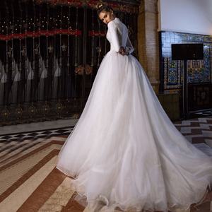 <span class=keywords><strong>Abito</strong></span> da Sposa Arabo Musulmano Bianco a Maniche Lunghe con Collo Alto Stile A-Line - Product Image 2