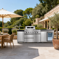 Ensemble de barbecue d'extérieur personnalisé en acier inoxydable avec îlot de rangement, évier et réfrigérateur pour les fêtes de famille dans la cour
