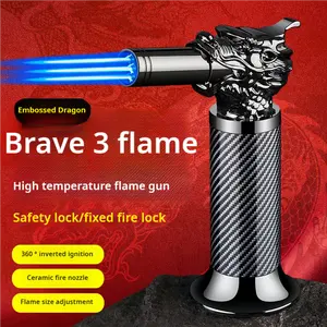 Wholesale Refillable Butane Jet Flame Custom Logo Blow Lighter Windproof Kitchen Cigarette Bbq Torch Lighter