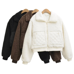 Manteau décontracté en coton pour femme, col montant, veste courte matelassée en fausse fourrure d'agneau, style nouveau, pour l'hiver et l'automne - Product Image 4