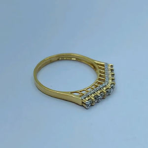 Anillo Triple de Lujo con Rubí y Circonitas en Oro de 22K |   Banda de Oro Pesado |   Anillo de aniversario con patrón simétrico de rubíes baguette rectangulares - Product Image 1