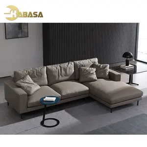 Beige in vera pelle a tre posti in stile moderno angolo chaise lounge divano componibile set salone di bellezza