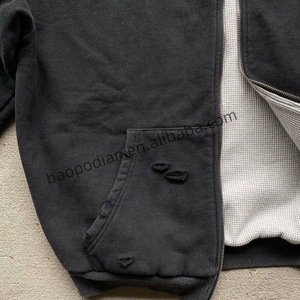Áo khoác hoodie hai lớp giữ nhiệt, dáng rộng, tay áo trễ vai, chất liệu waffle, có thể mặc hai mặt, dành cho cả nam và nữ - Product Image 2