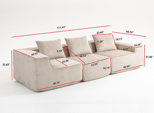 Juego de Sofás Seccionales Modulares de Terciopelo, Sofá de 3 Plazas, Totalmente de Espuma Comprimida, Diseño Moderno y Minimalista, Asientos Profundos, Color Beige, para Hotel o Villa - Product Image 2