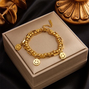 Pulsera de Acero Inoxidable 316L con Baño de Oro de 14k/18k, Diseño de Cara Sonriente, Apilable, de Lujo, Personalizada, para Mujer - Product Image 1