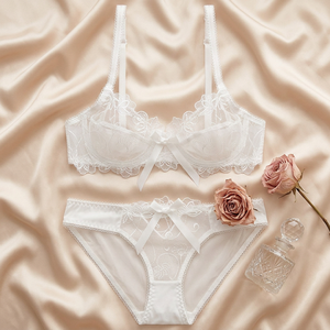 Wholesale Women's Lace Bra and Panty <b>Set</b> 2 Piece See Through <b>Sexy</b> Bra <b>Set</b> French Style Intimates Plus Size Lingerie <b>Set</b> OEM ODM - Product Image 1