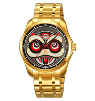 SKMEI 9386 étanche luxe Oem personnalisé or chinois Lion danse cadran sculpté montre à Quartz pour hommes