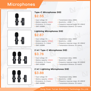 Uniean bán buôn K9 Micro không dây 2 trong 1 Chuyên Nghiệp Lavalier 2.4GHz vlog mini Micro không dây cho điện thoại di động - Product Image 5