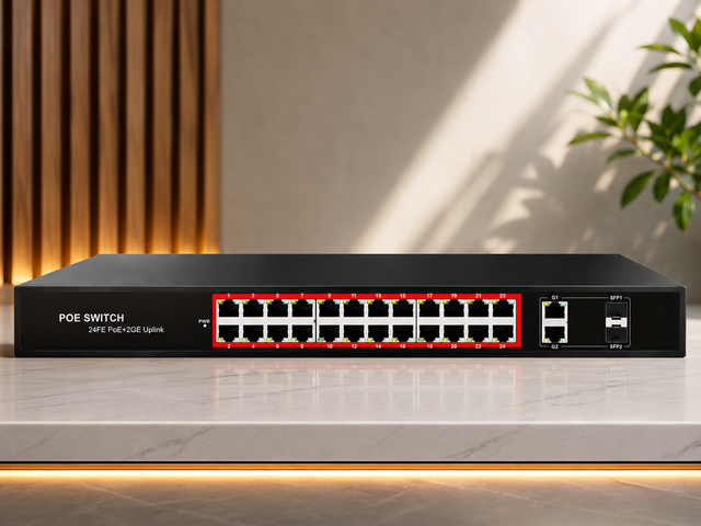 24 Port Gigabit PoE Switch 320W 24 PoE Ports 2 Gigabit Uplink 2 SFP IEEE 802.3af/at Ethernet Switch for CCTV Camera Metal Shell