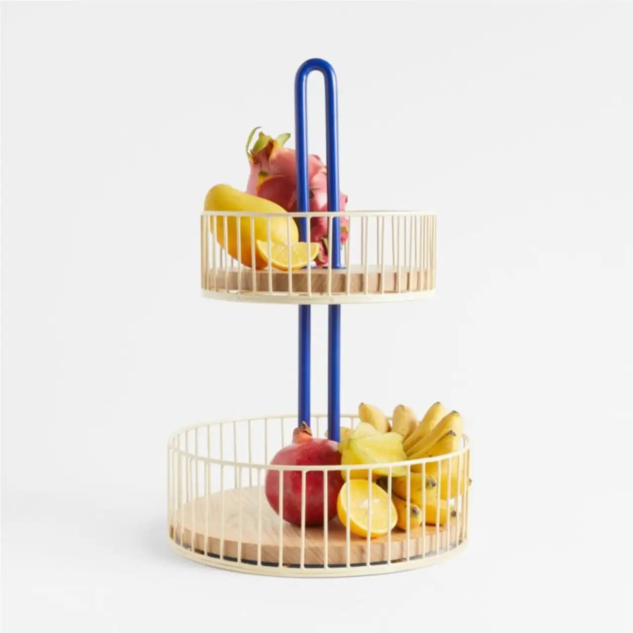 Cesta de metal para armazenamento de frutas, tigela de metal para cozinha e sala de organização doméstica, 2 camadas