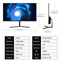 Moniteur d'entreprise LCD 23,8 pouces Full HD 1080P 75Hz avec rétroéclairage LED, compatible VGA et VESA, certifié Energy Star pour PC de bureau et télétravail