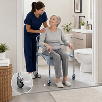 Chaise de toilette à roulettes, capacité 90 kg, hauteur réglable 51-61 cm, cadre chromé, frein, roulettes, bac